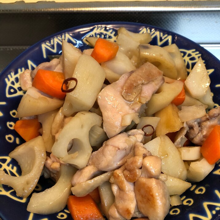 ほのかな甘み♪鶏肉とレンコンのハニー麺つゆ煮^_^